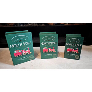 3 Stackable Vintage North Pole Express Faux Book Boxes 6.5" x 4.5" New